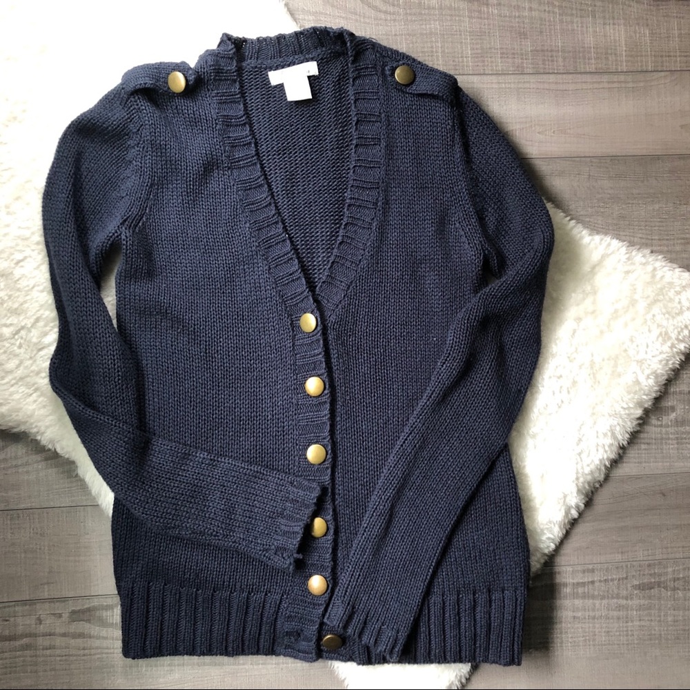 Pure Alfred Sung Navy Sweater Brass Buttons XS